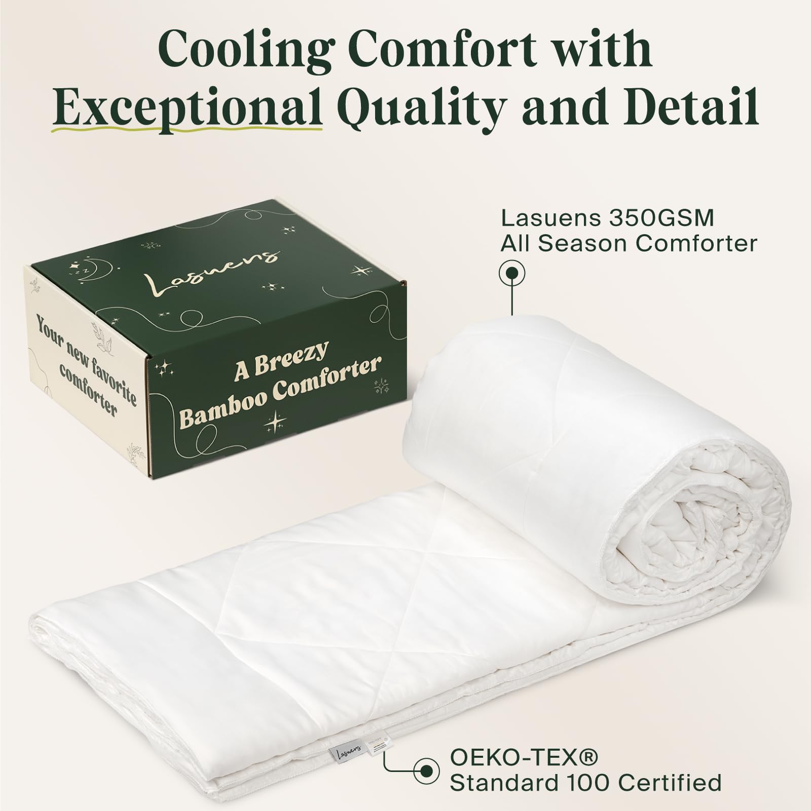 Lasuens 100% Viscose from Bamboo Comforter Queen, Cooling Duvet Insert, Down Alternative Blanket, 350 GSM All Season Summer Comforter - Soft and Fluffy Cooling Comforter for Hot Sleepers 94x90 Inches