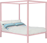 Modern Metal Canopy Platform Bed with Minimalist Headboard and Four Poster Design