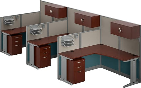 Office in an Hour 3 Person L Shaped Cubicle Desks with Storage,