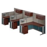 Office in an Hour 3 Person L Shaped Cubicle Desks with Storage, Drawers, and Organizers