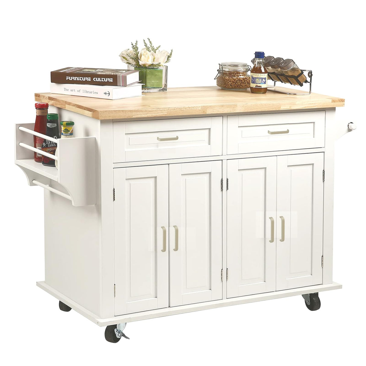 Large Kitchen Island with Storage, Kitchen Cart on Wheels with 2 Large Drawers