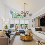 Century Modern 6-Lights Pendant Light Fixture Brushed Brass Globe