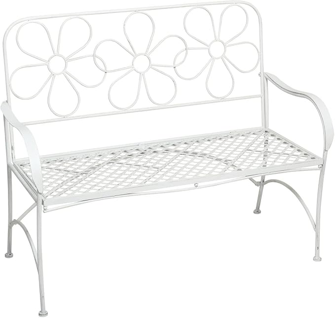 45" L Indoor/Outdoor 2-Person Metal Garden Bench with Daisy Backrest, Red