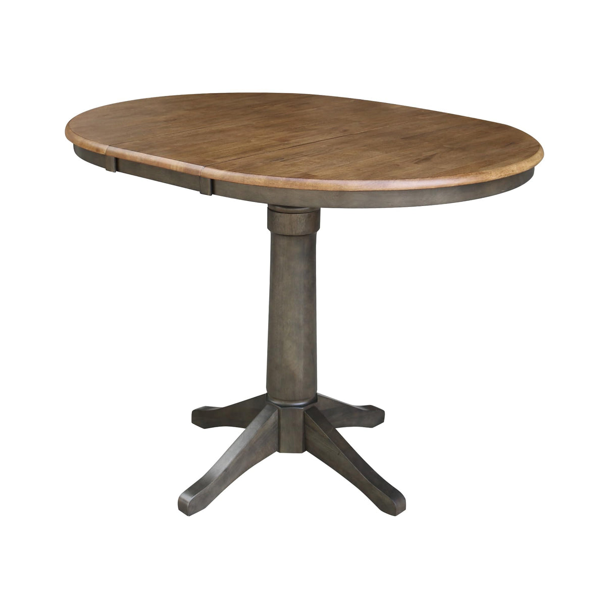 IC International Concepts 36" Round Top Pedestal 12" Leaf-36.1" H-Counter Height Dining table, Hickory/Washed coal