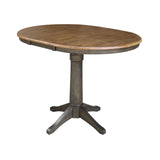 IC International Concepts 36" Round Top Pedestal 12" Leaf-36.1" H-Counter Height Dining table, Hickory/Washed coal