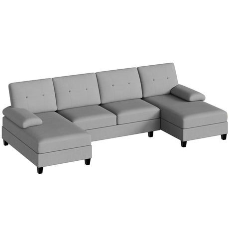 Walsunny Sectional Couches for Living Room, Convertible U-Shaped Sofa Couch with Double Chaise, 4 Seat Sofa Set Modular Sofa Couch for Apartment, Light Grey