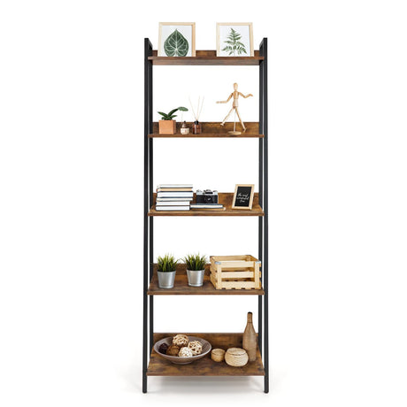 5 Tier Ladder Bookshelf, 24 Inch Width Free Standing Shelf, Bookcase Shelf Storage Rack