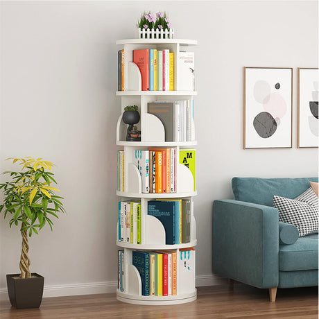 Rotating Bookshelf,5 Tiers 360 Degree Rotating Corner Bookcase for Living Room, Bedroom and Study Room (White)