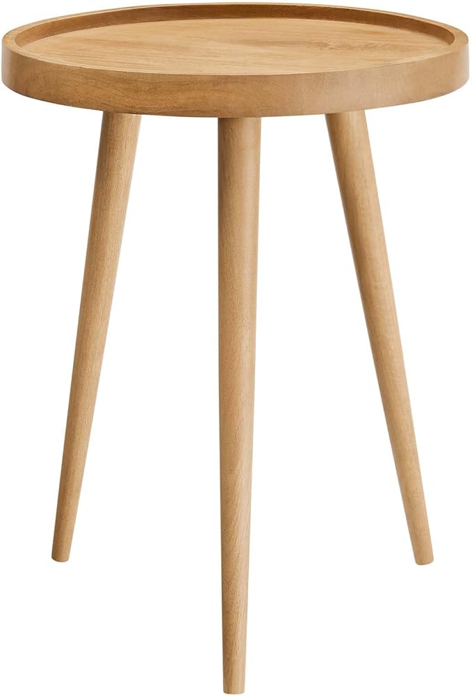 Chiro Solid Wood Side Table in Black with Tray Top - Mid-Century Modern Round Accent Table