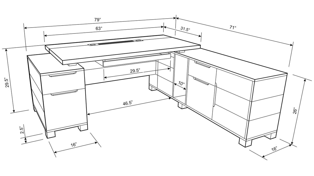 Furniture Modern 79" Ford Executive Desk with Right Return and Filing Cabinets - Light Wood