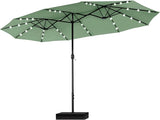 15ft Large Patio Umbrella with Solar Lights, Double-Sided Outdoor Market Rectangle Umbrellas with 36 LED Lights,