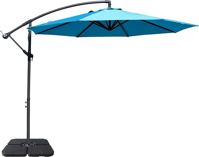 Large Outdoor Patio Umbrella with Base, Offset Cantilever Hanging Market Style