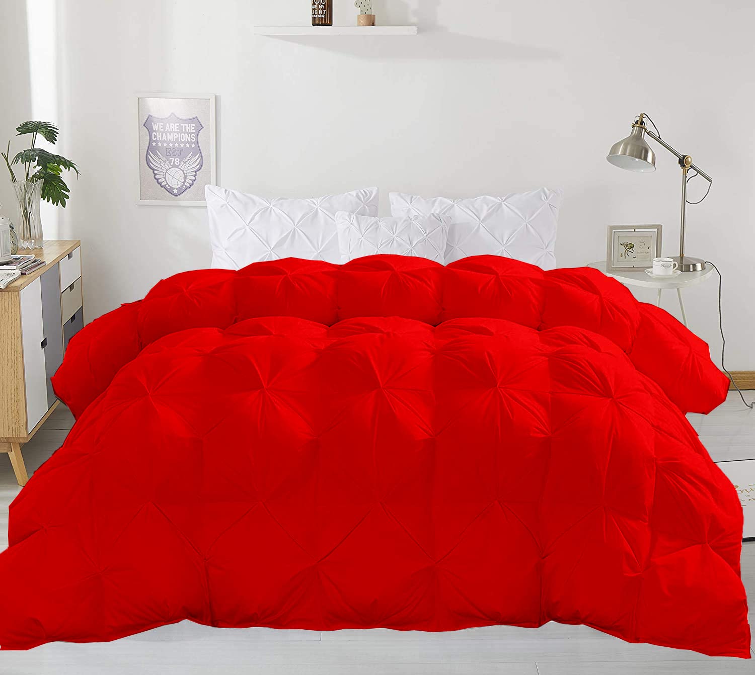 Solid Premium Quality 1000-TC Pinch Pleated Down Comforter- Eastern King Size