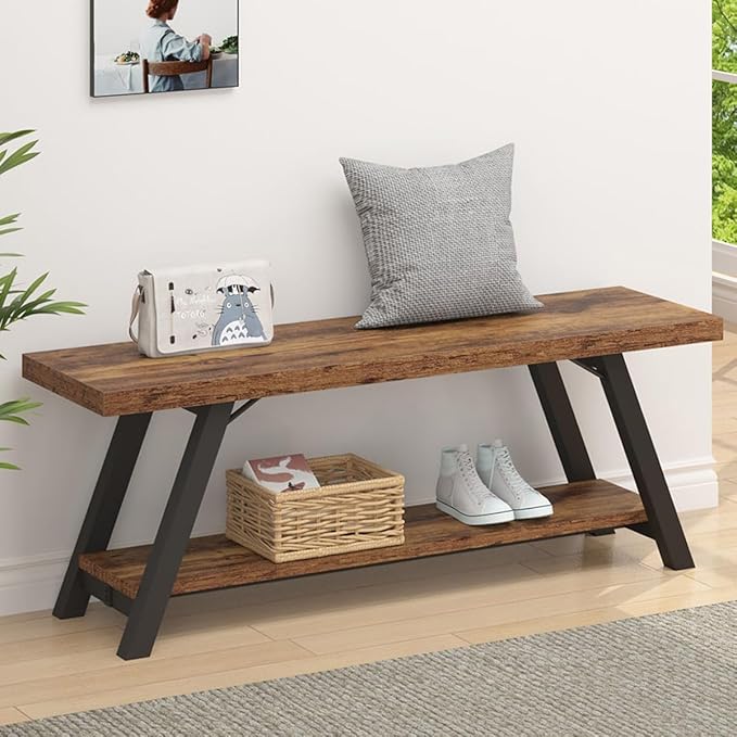 Rustic Entryway Bench, Farmhouse Wood Indoor Shoe Bench with Storage in