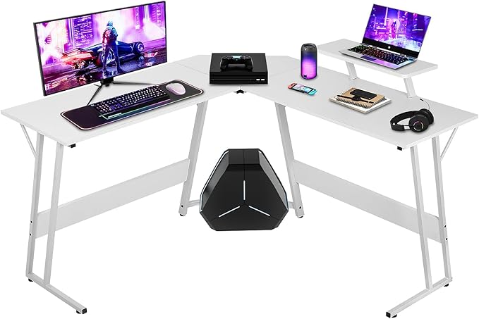 L Shaped Gaming Desk, Computer Corner Desk with Monitor Riser Stand