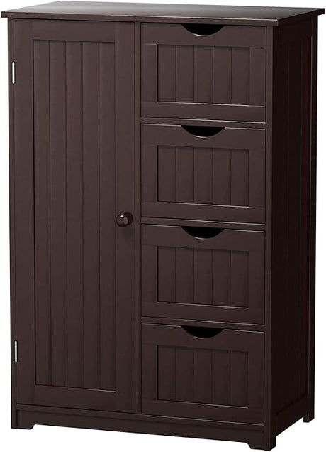 Bathroom Floor, 22” x 12” x 32” Wooden Cupboard w/1 Door & 4 Drawers, Freestanding