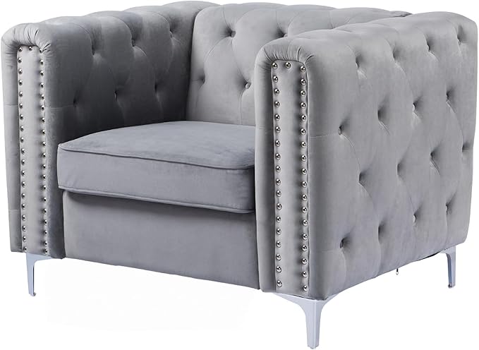3 Pieces Velvet Tufted Sofa Set with Thick Padded Seat Cushion