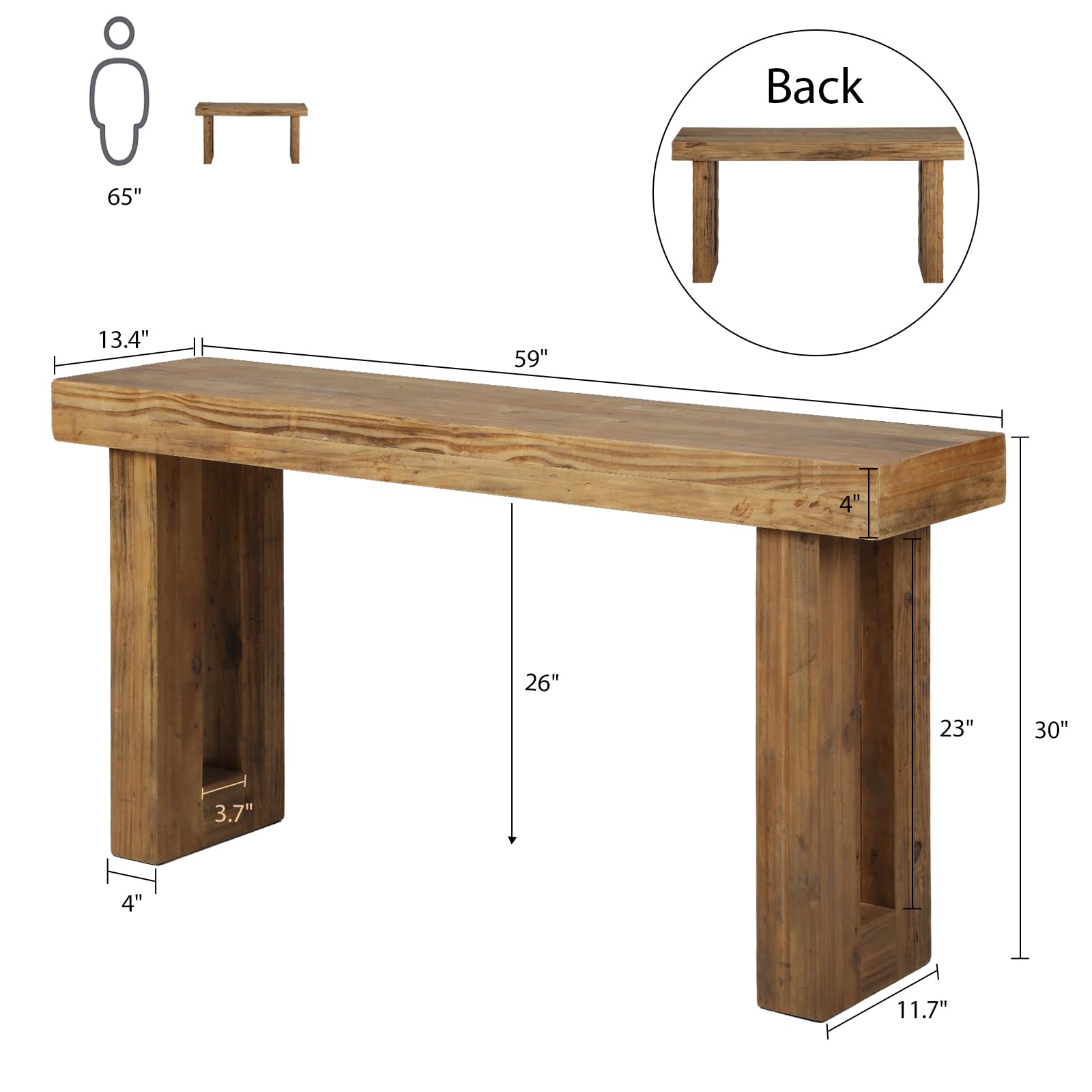 Reclaimed Wood Console Table 59" - Farmhouse Entryway Accent Table