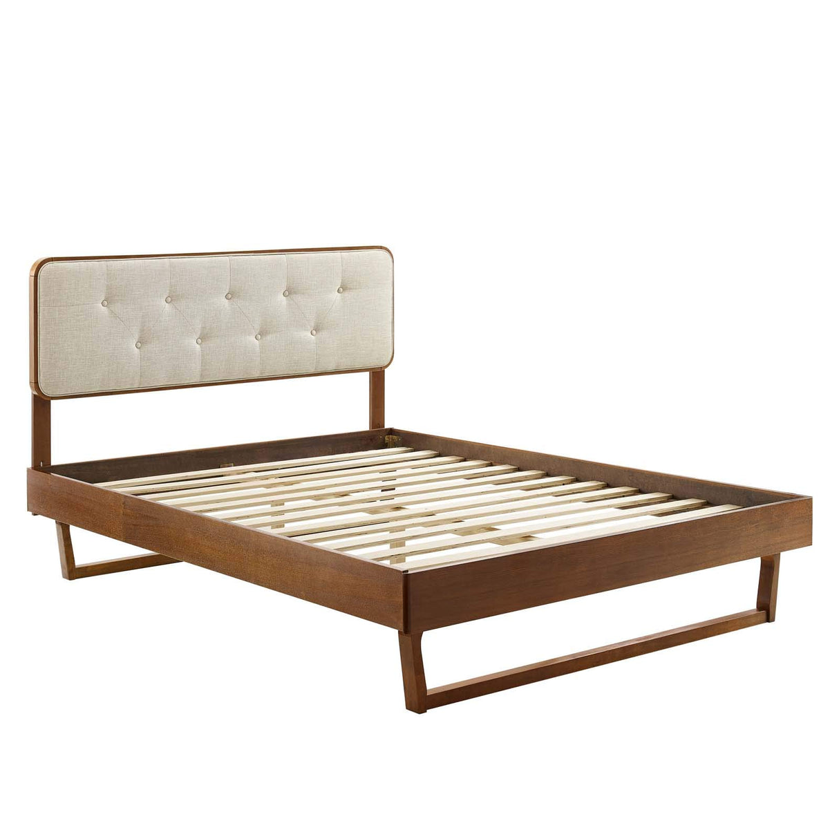 Bridgette Wood Platform Bed with Angular Frame, King, Walnut Beige