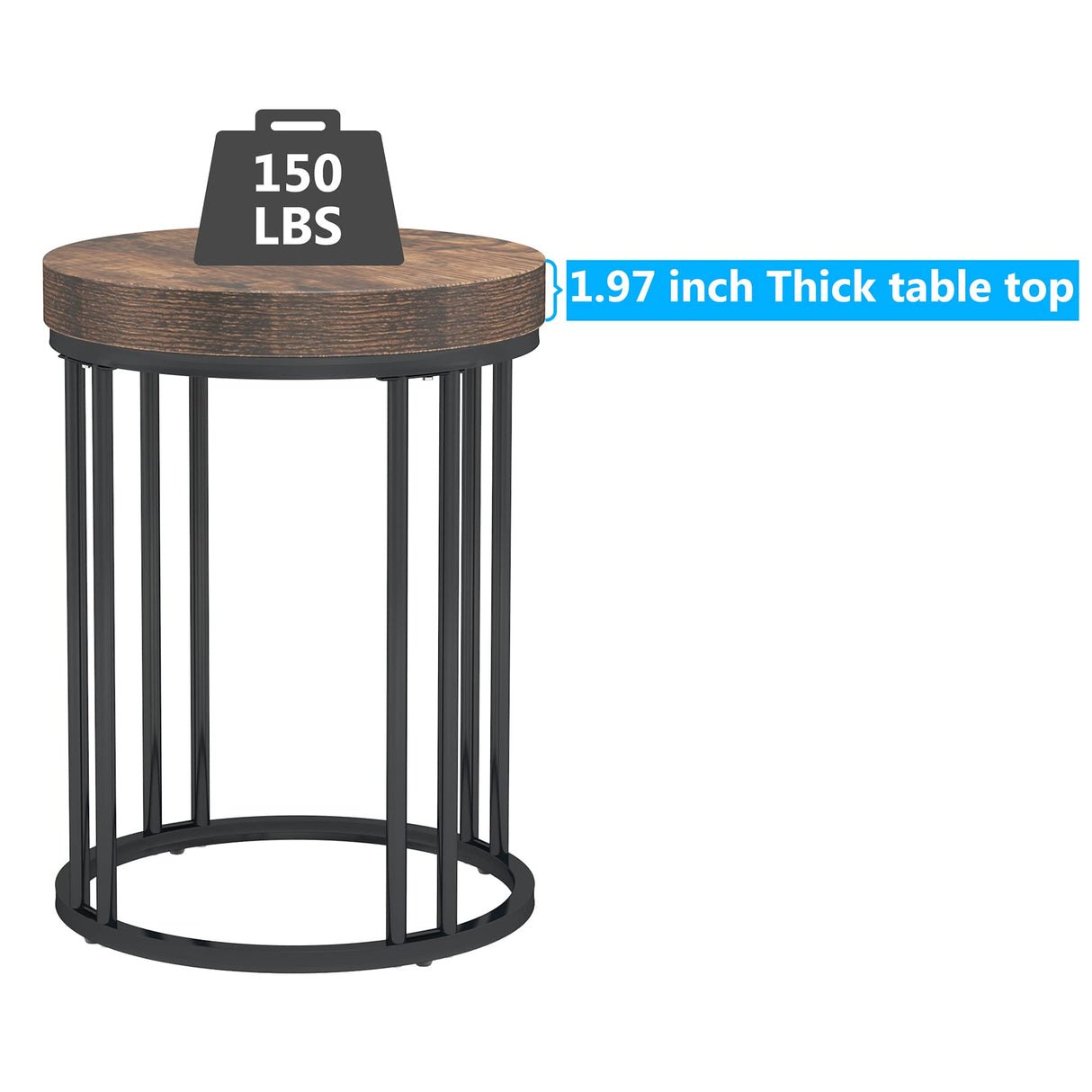 Round End Table, Industrial Side Table Small Accent Table, Metal Circle C Table