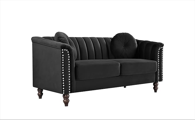 Tufted Velvet Sofa with Removable Cushions and Turned Wood Legs,