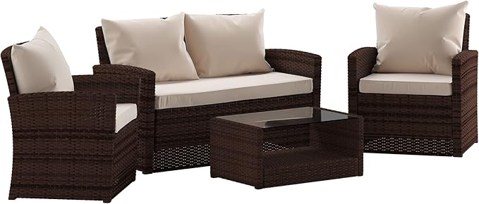 Aransas Series 4 Piece Light Gray Patio Set with Navy Back Pillows and Seat Cushions