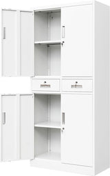 71" H x 28" W x 16" D Locking Storage Cabinet with Adjustable Shelves and One Drawer