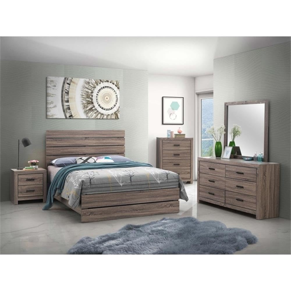 Pemberly Row Farmhouse Wood Eastern King Panel Bed in Barrel Oak