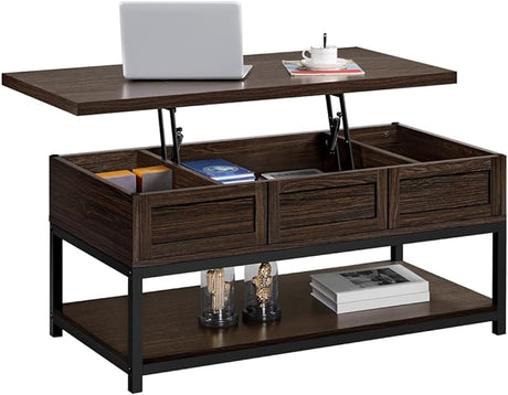 Lift Top Coffee Table with Hidden Compartments & Open Shelf