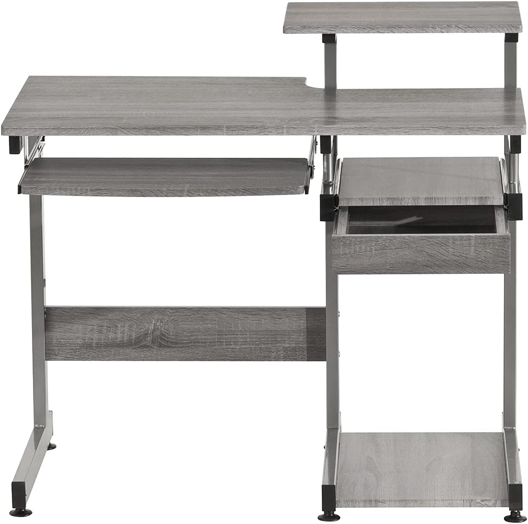 Complete Computer Workstation Desk, Gray, 37.75" W x 22" D x 35" H,Grey