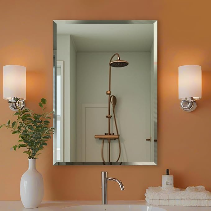 Bathroom Mirror, Bevel Wall Mirror, Frameless Makeup