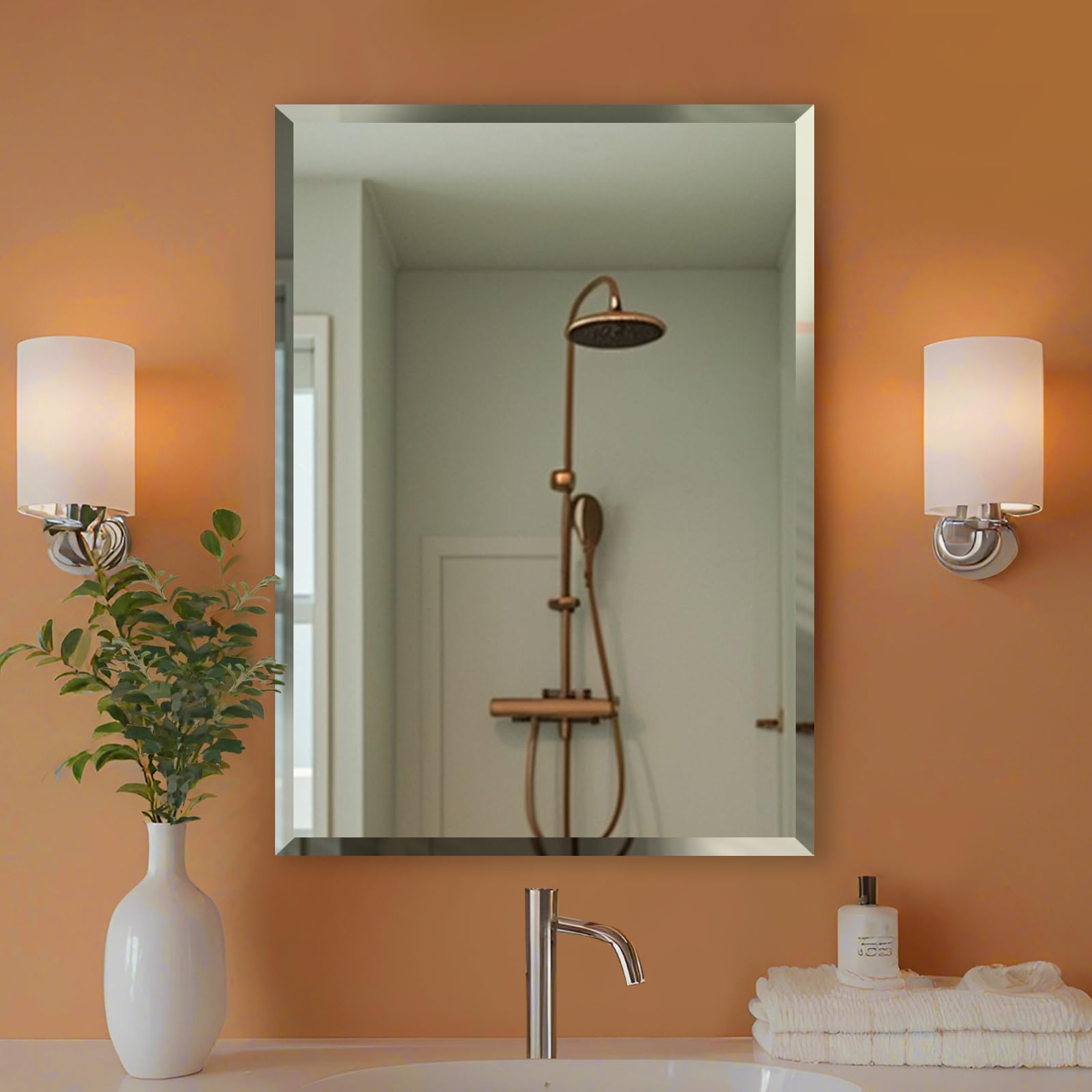 Bathroom Mirror, Bevel Wall Mirror, Frameless Makeup