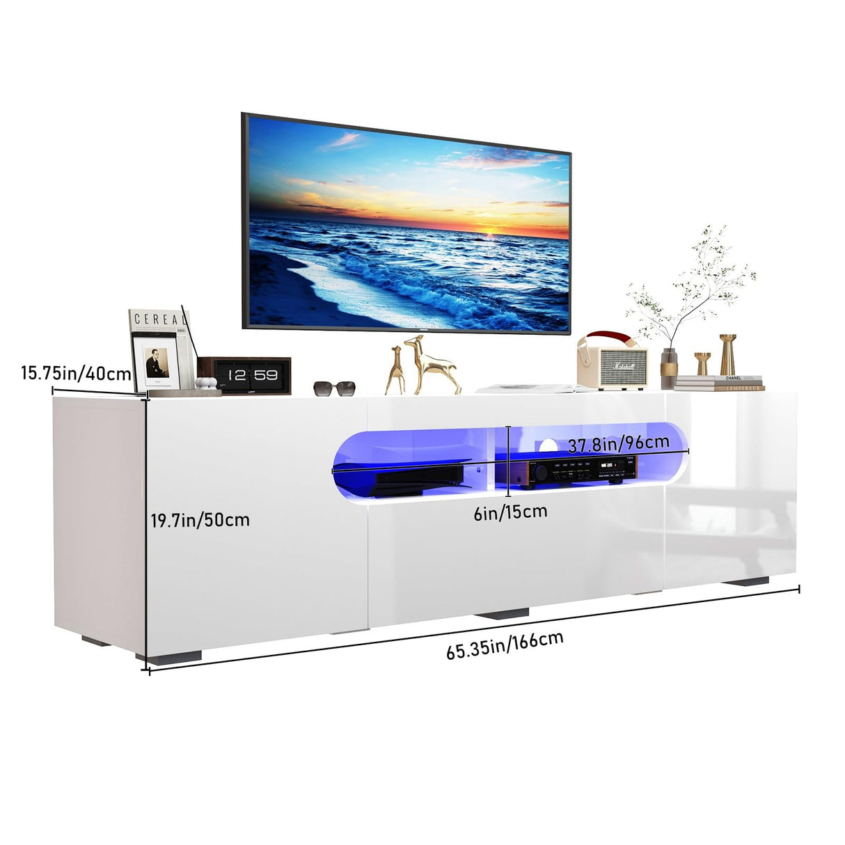 65IN LED TV Stand for 65/70/75inch TV,Modern White TV Stand for Living Room