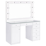 Coaster Home Furnishings Acena Contemporary 2-Piece 7-Drawer Makeup Vanity Desk for Bedroom with Hollywood Vanity Mirror with Storage Cabinet White High Gloss 931143