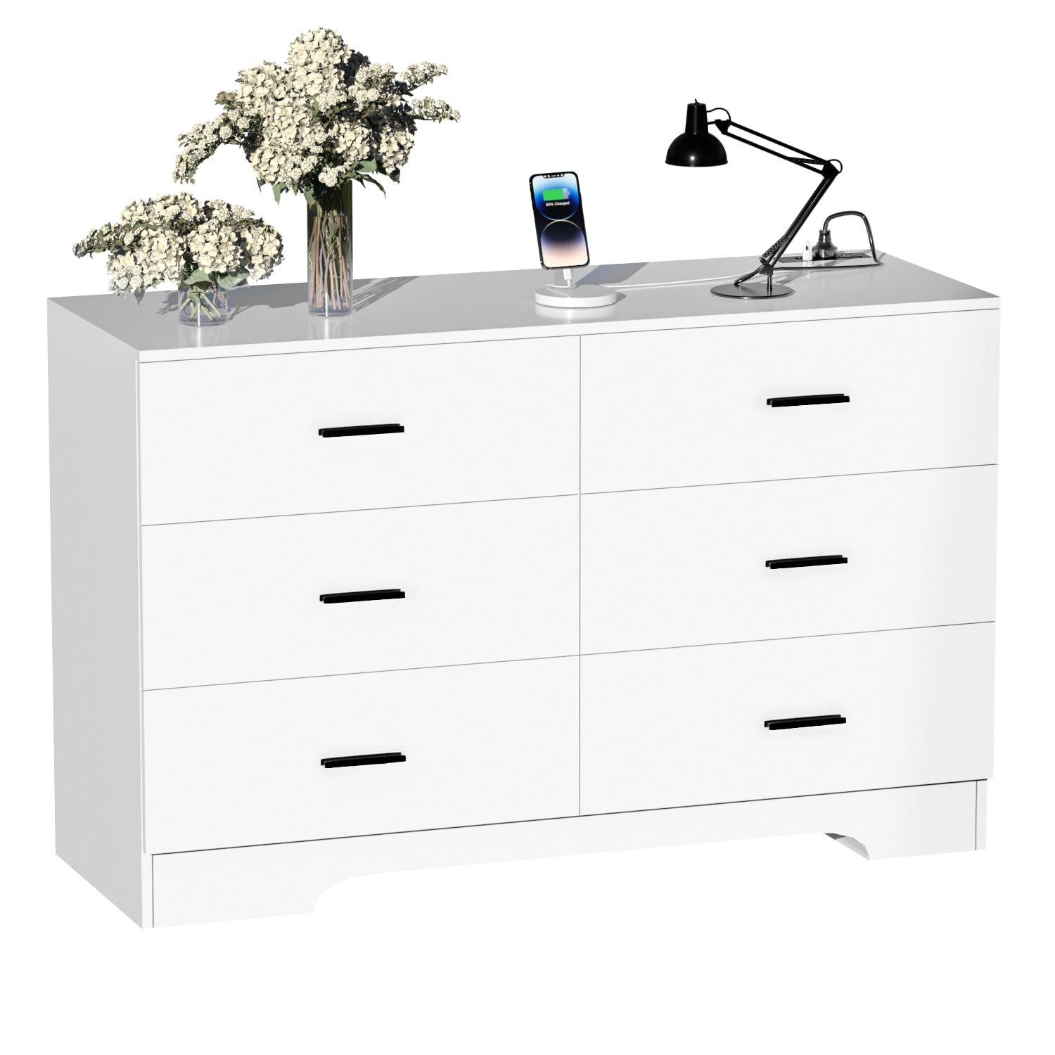Dresser with Power Outlets Wooden 6 Drawer Dresser with USB and Type