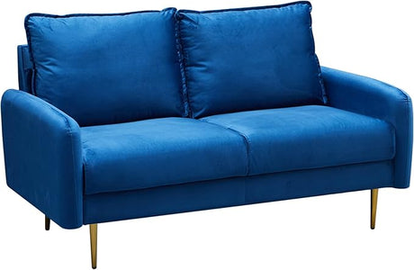 Velvet Loveseat Modern Sofa Tufted Couch with Metal Legs for Living Room, Bedroom, Office, Playroom - Prussian Blue