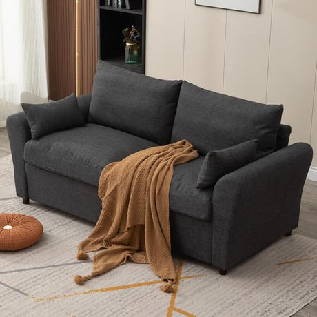 2 and 3 Seats Loveseat Sofa Couch with Storage, Small Love Seat Couches for Living Room, Bedroom, Apartment, Office (Dark Gray Linen Fabric, 2 Seater)