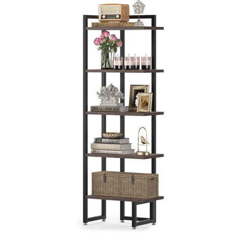 Industrial 5 Tier Wood Corner Shelf Stand with Rectangle Board, Corner Storage Rack Shelves