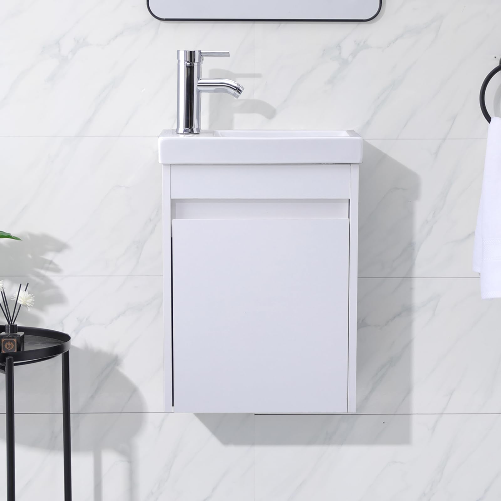 16 Inch Small Bathroom Vanity Combo with Sink, Wall Mounted Bathroom Sink Cabinet