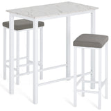 White Bar Height Dining Table Set for 2, 3-Piece Pub Counter Height Tall Kitchen Table