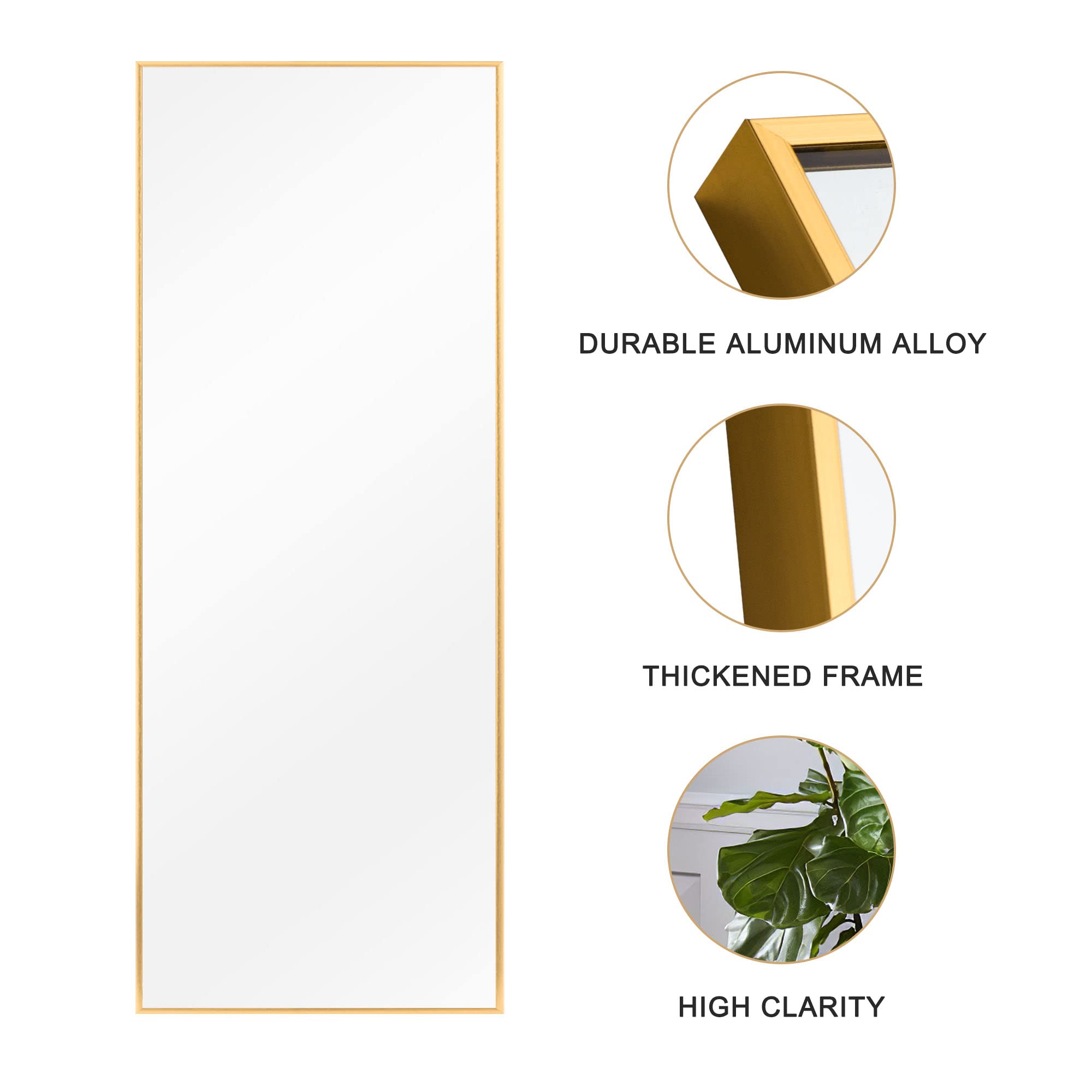 Full Length Mirror with Gold Aluminum Frame - 59" x 16" Wall Mounted or Standing