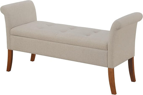 Concepts Designs4Comfort Garbo Upholstered Storage Bench 51.25" - Contemporary Storage Ottoman Bench for Living Room, Dining Room, Office, Soft Beige Fabric