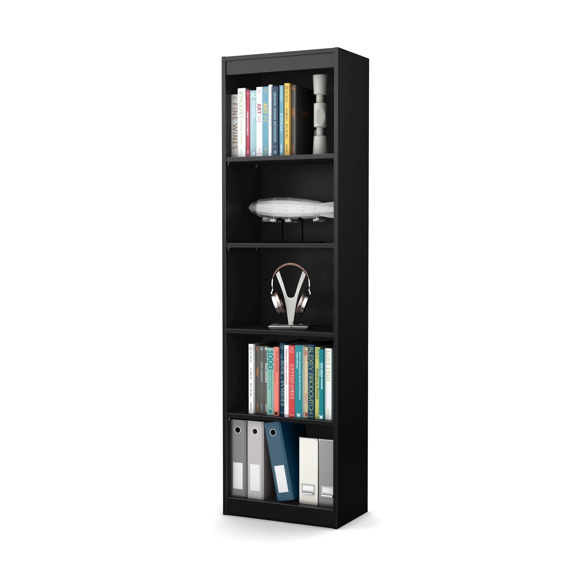 5-Shelf Narrow Bookcase, Pure Black, 7270758