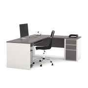 Connexion L Shaped Desk with Three Drawers in Slate and Sandstone | Large Corner