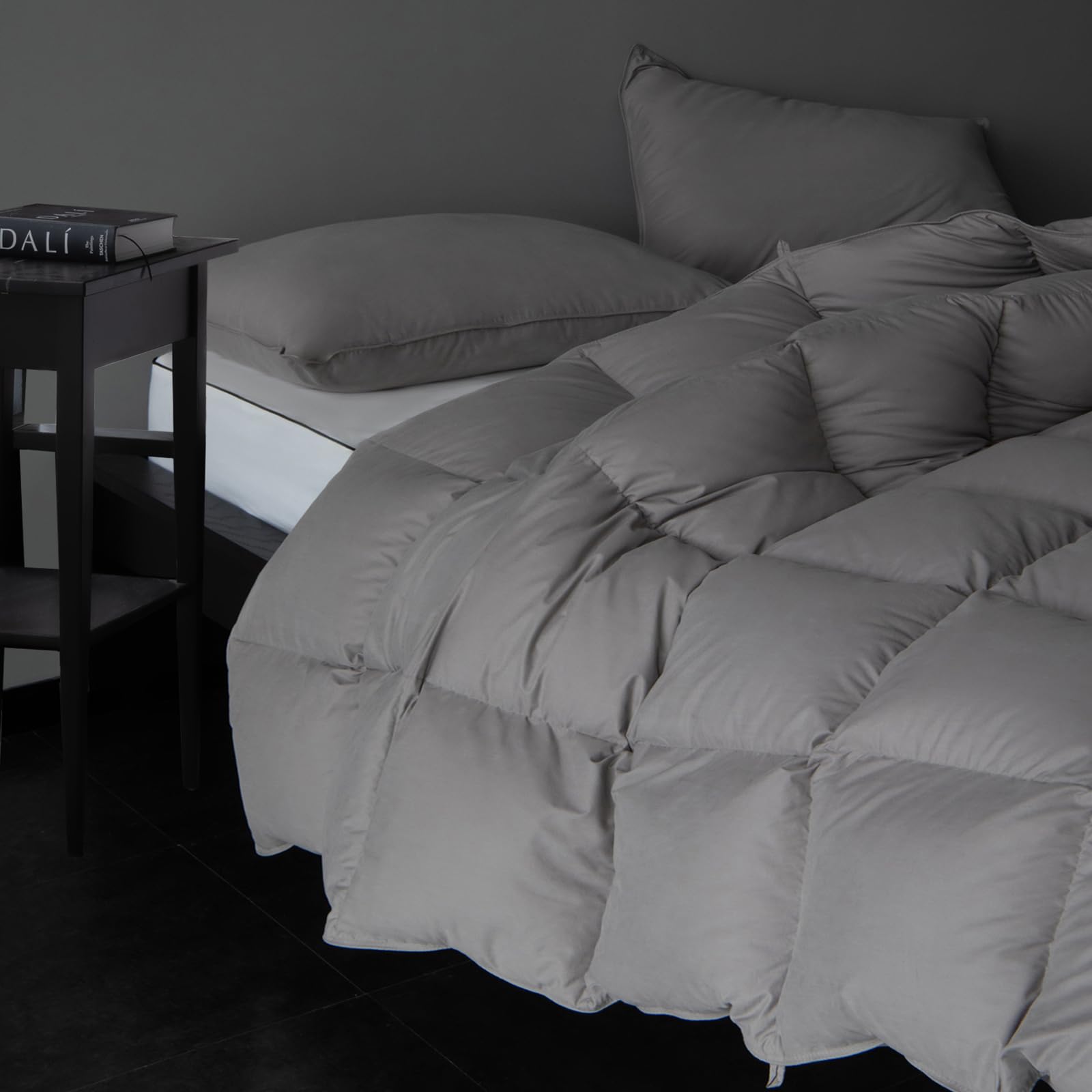 Luxury Gray Feathers Down Fiber Comforter Queen Size - Down Fiber Duvet Core for All Seasons