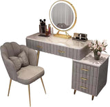 Makeup Vanity Desk with Round Mirror and Lights, White Vanity Makeup Table