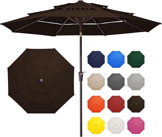 9FT 3 Tier Patio Umbrella Outdoor Market Umbrella Table Umbrellas Sunbrella