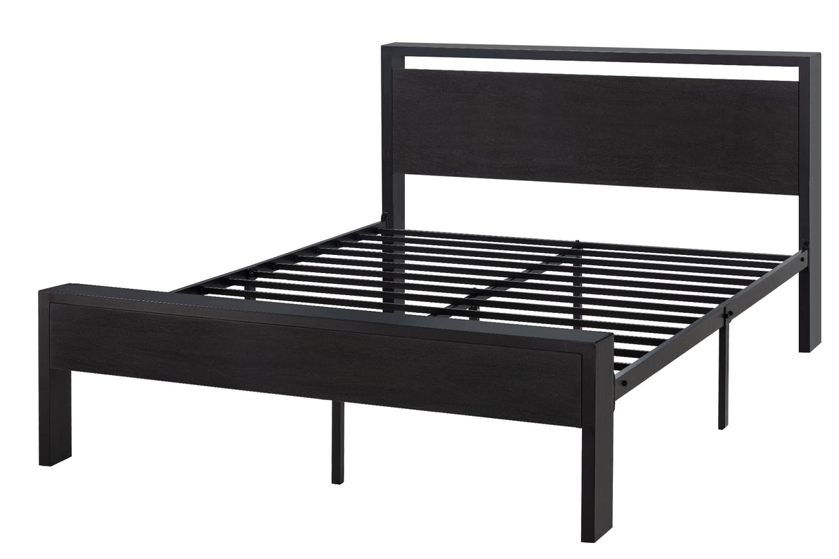 14 Inch Queen Size Metal Platform Bed Frame with Wooden Headboard and Footboard,