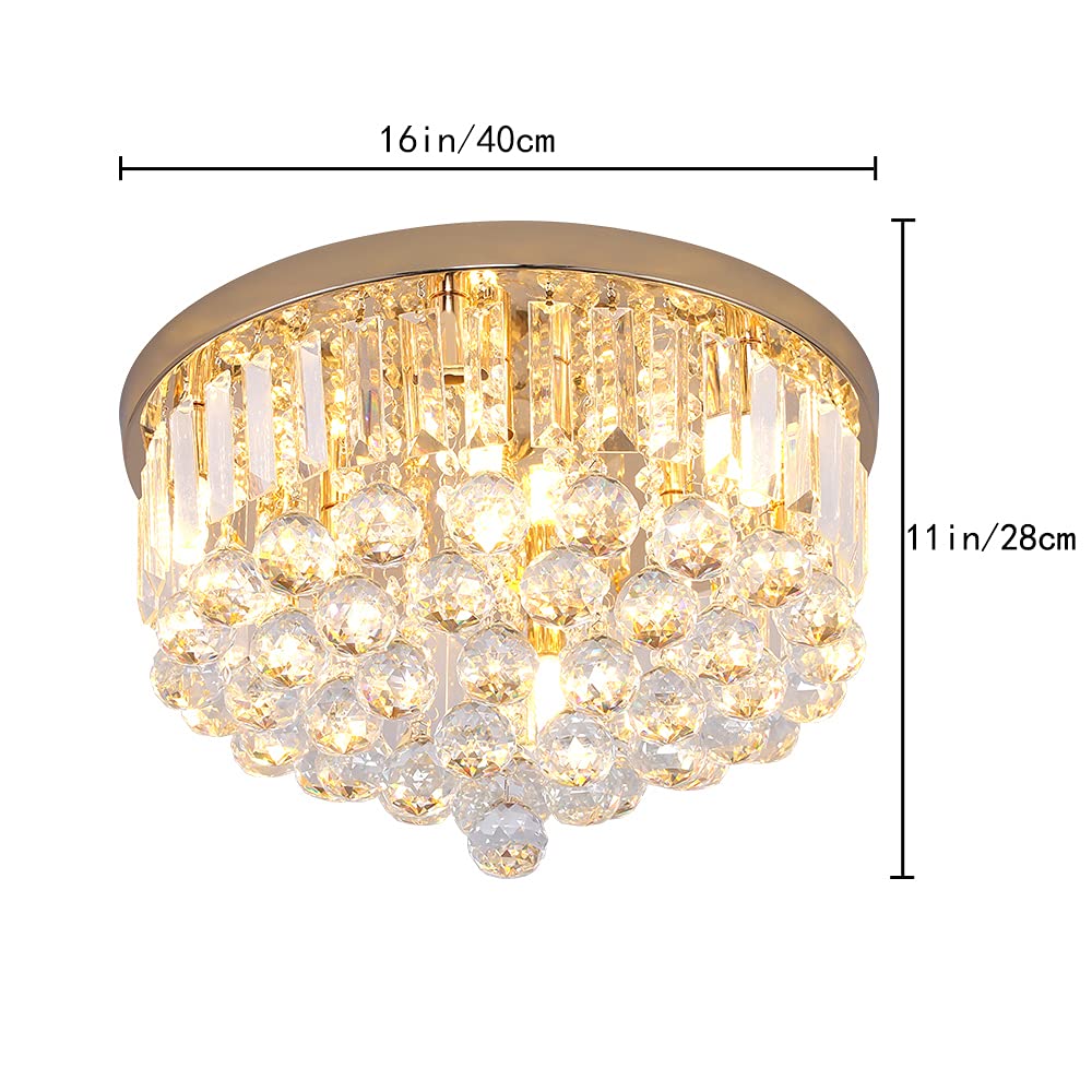 Mini Crystal Chandelier Ceiling Light,Flush Mount Modern Round K9 Crystal Raindrop