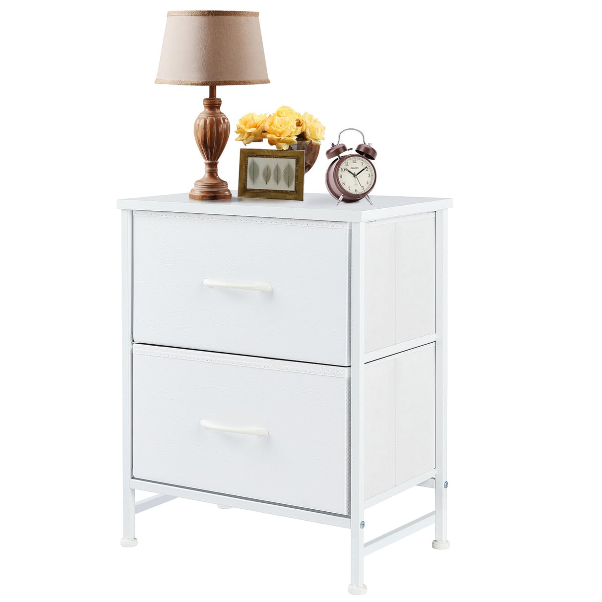 with 2 Drawers, Bedside Table Small Dresser with Removable Fabric Bins